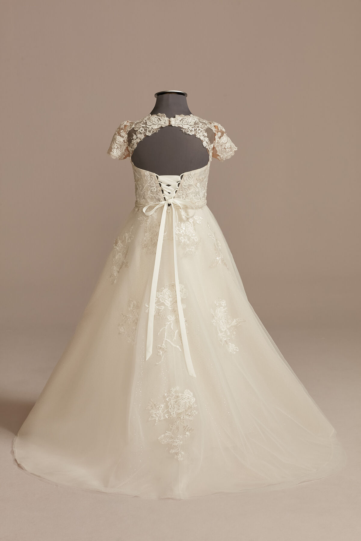 Vestido de primera comuni&oacute;n con mangas y aplicaciones de encaje, MARFIL/PIEDRA, hi-res