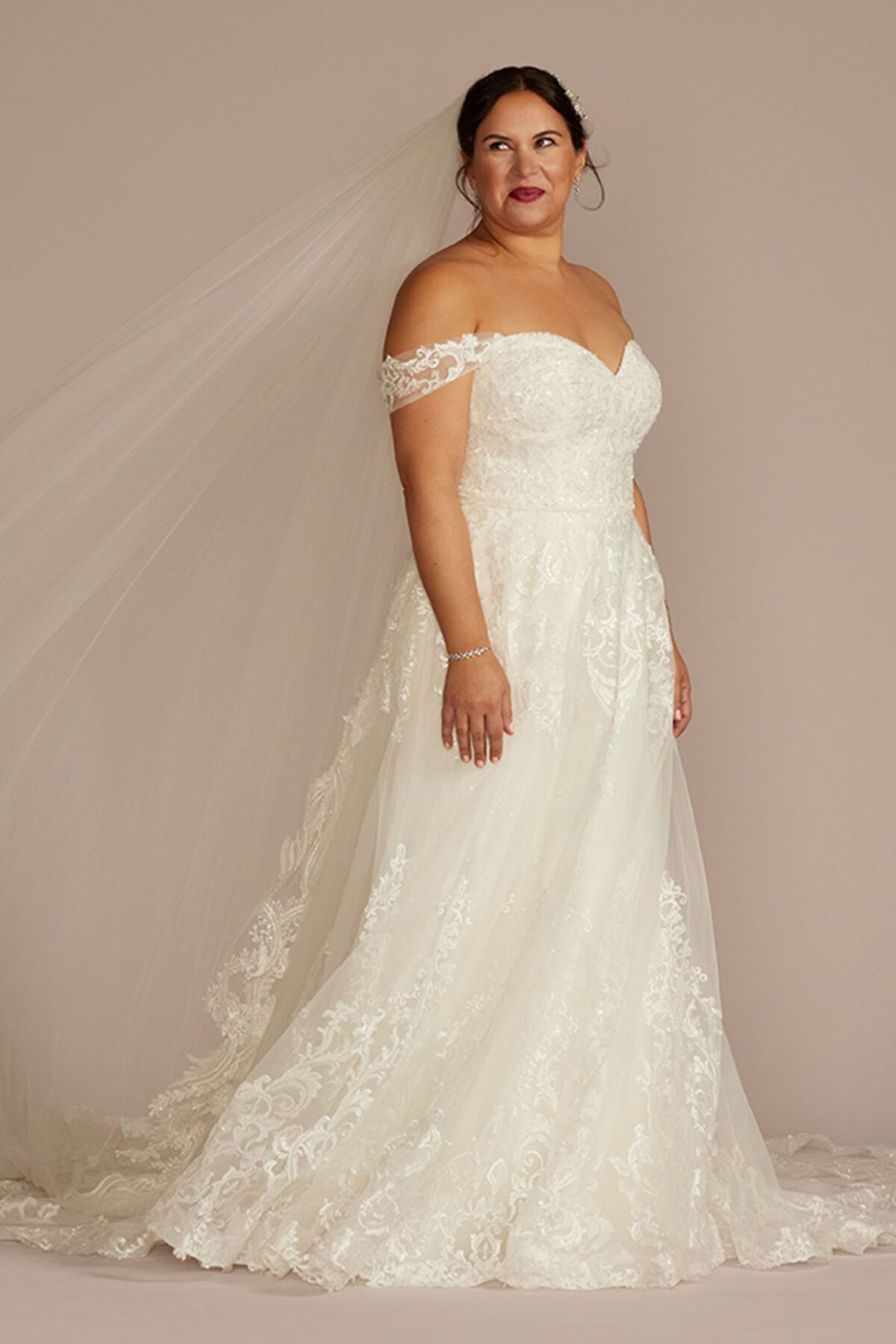 Vestido de novia l&iacute;nea A con falda de tul y mangas desmontables, MARFIL, hi-res