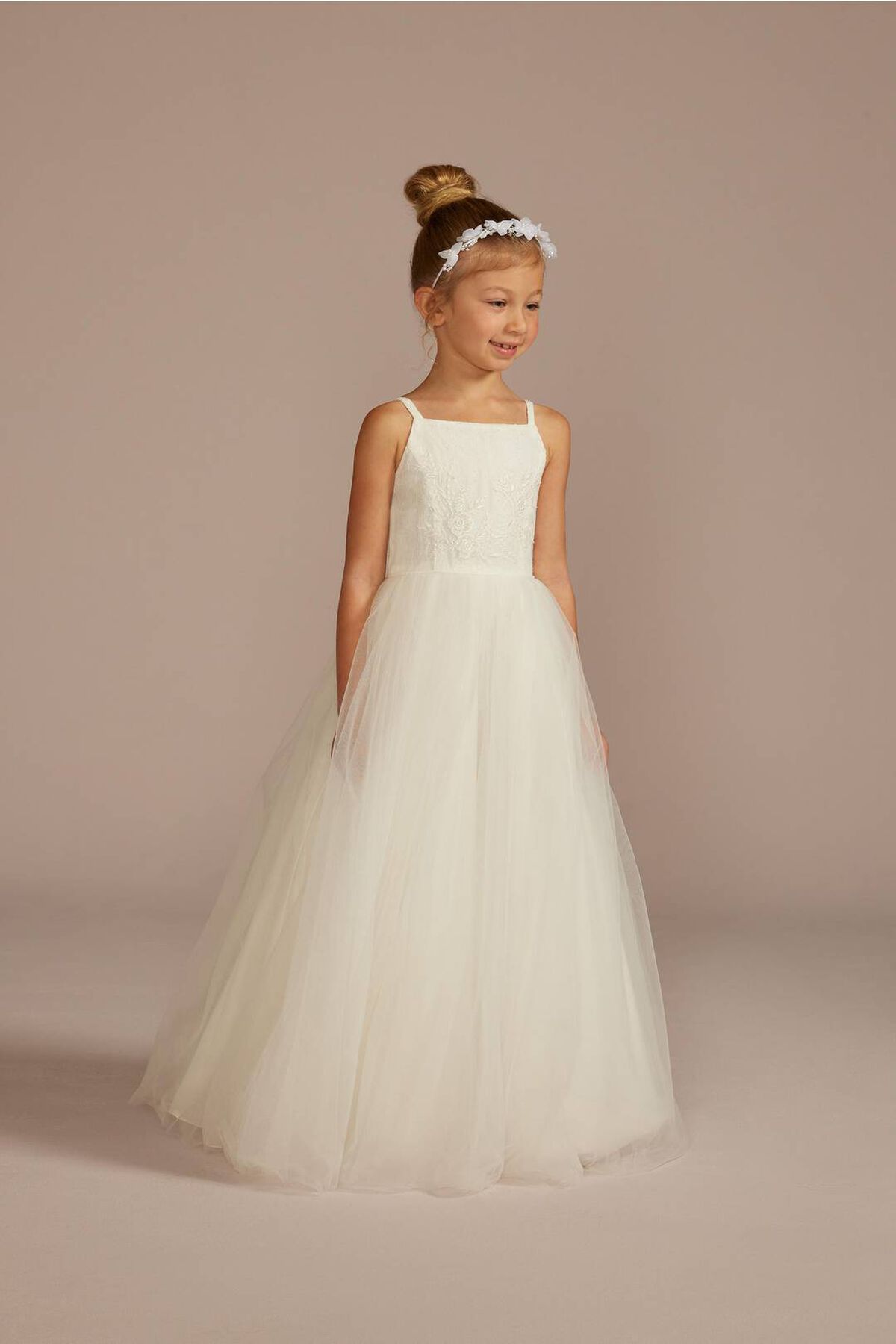 Vestido de primera comuni&oacute;n largo con escote en espalda, BLANCO SUAVE, hi-res