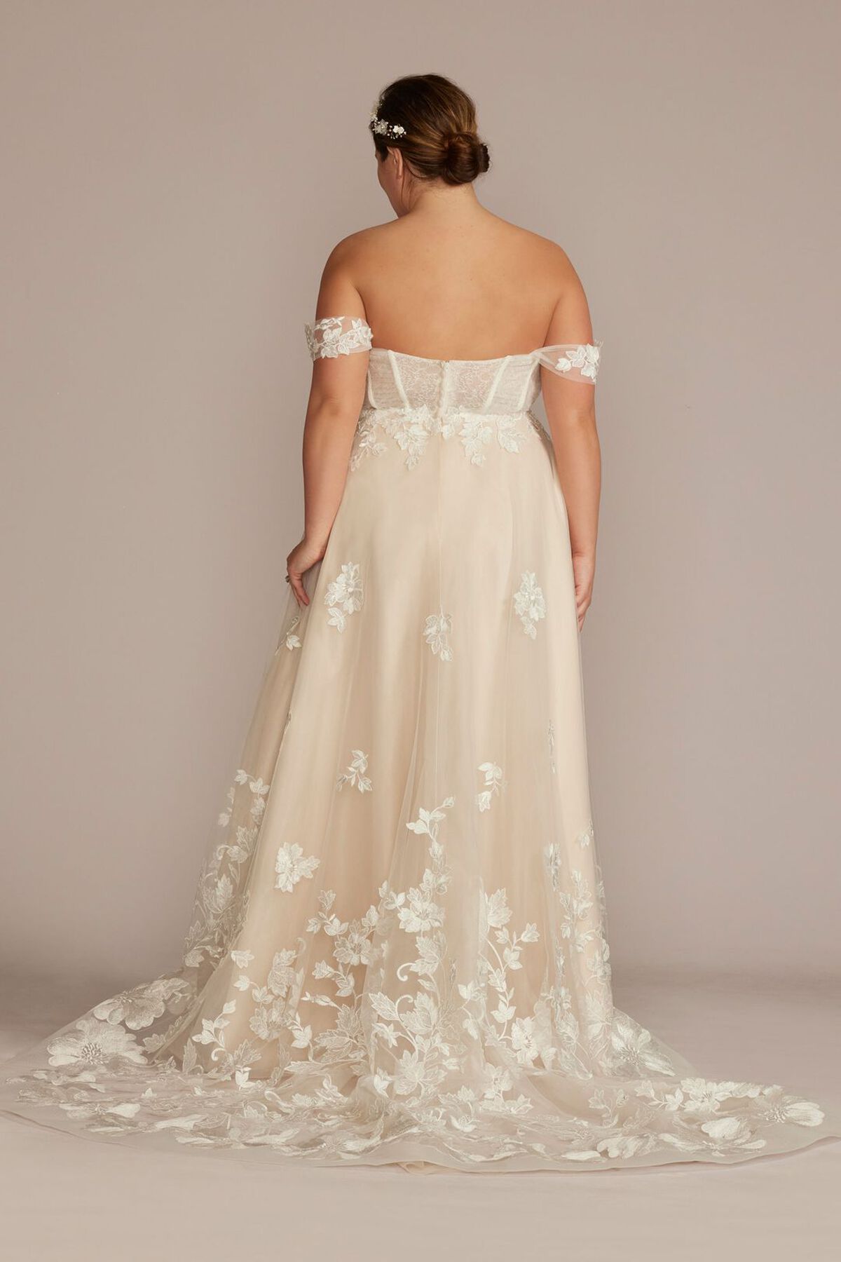 Vestido de novia strapless con corset y mangas desmontables, MARFIL/PIEDRA, hi-res