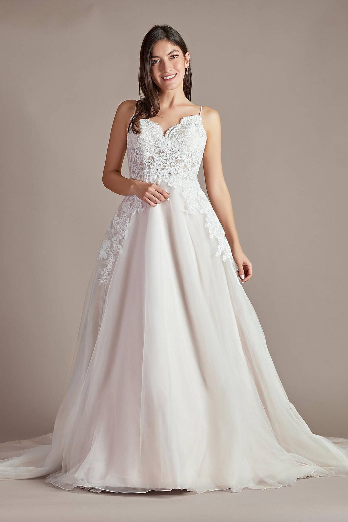 Vestido de novia l&iacute;nea A con aplicaciones de encaje, MARFIL/CASHMERE, hi-res