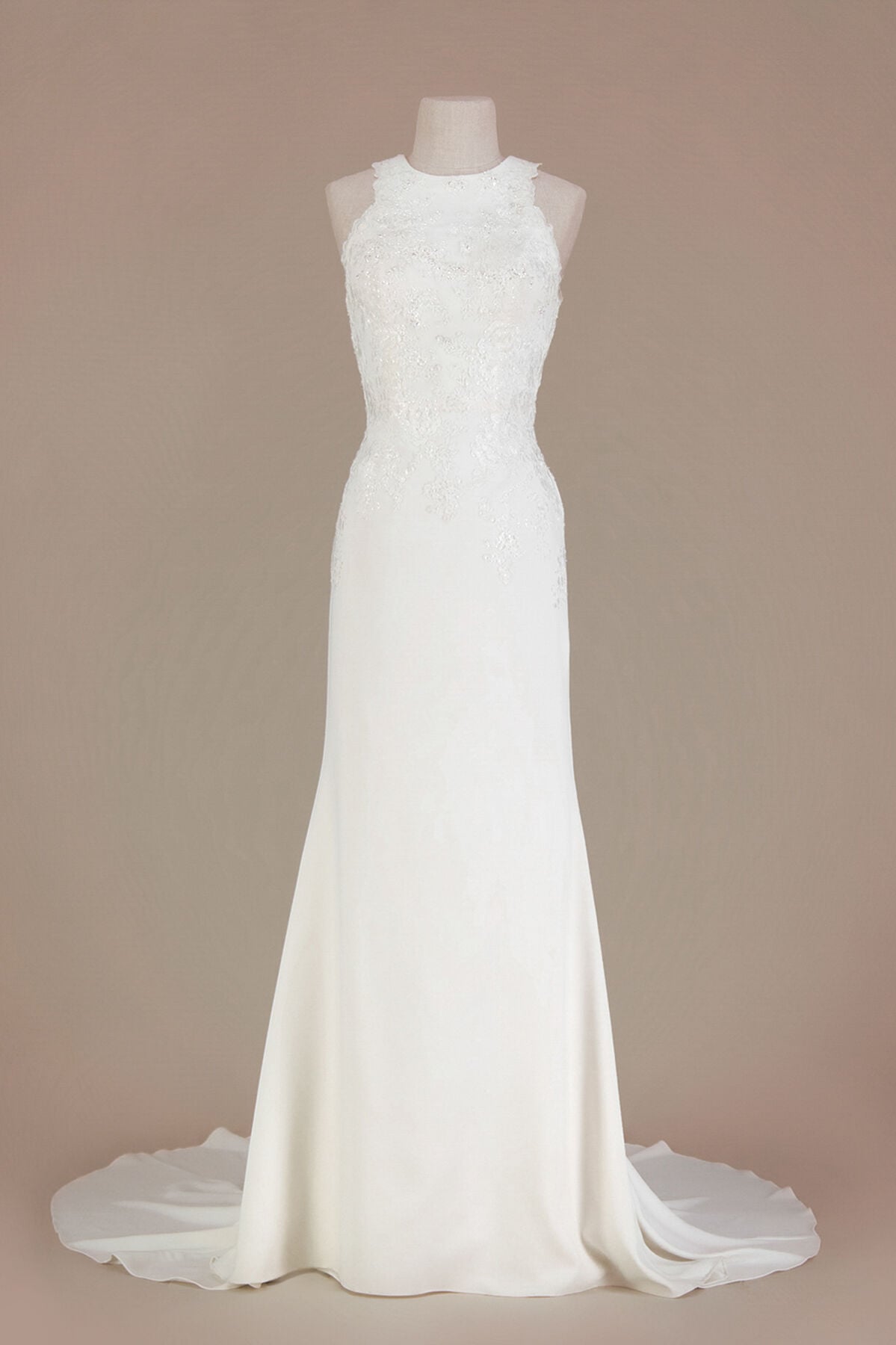 Vestido de novia escote alto con espalda descubierta, MARFIL, hi-res