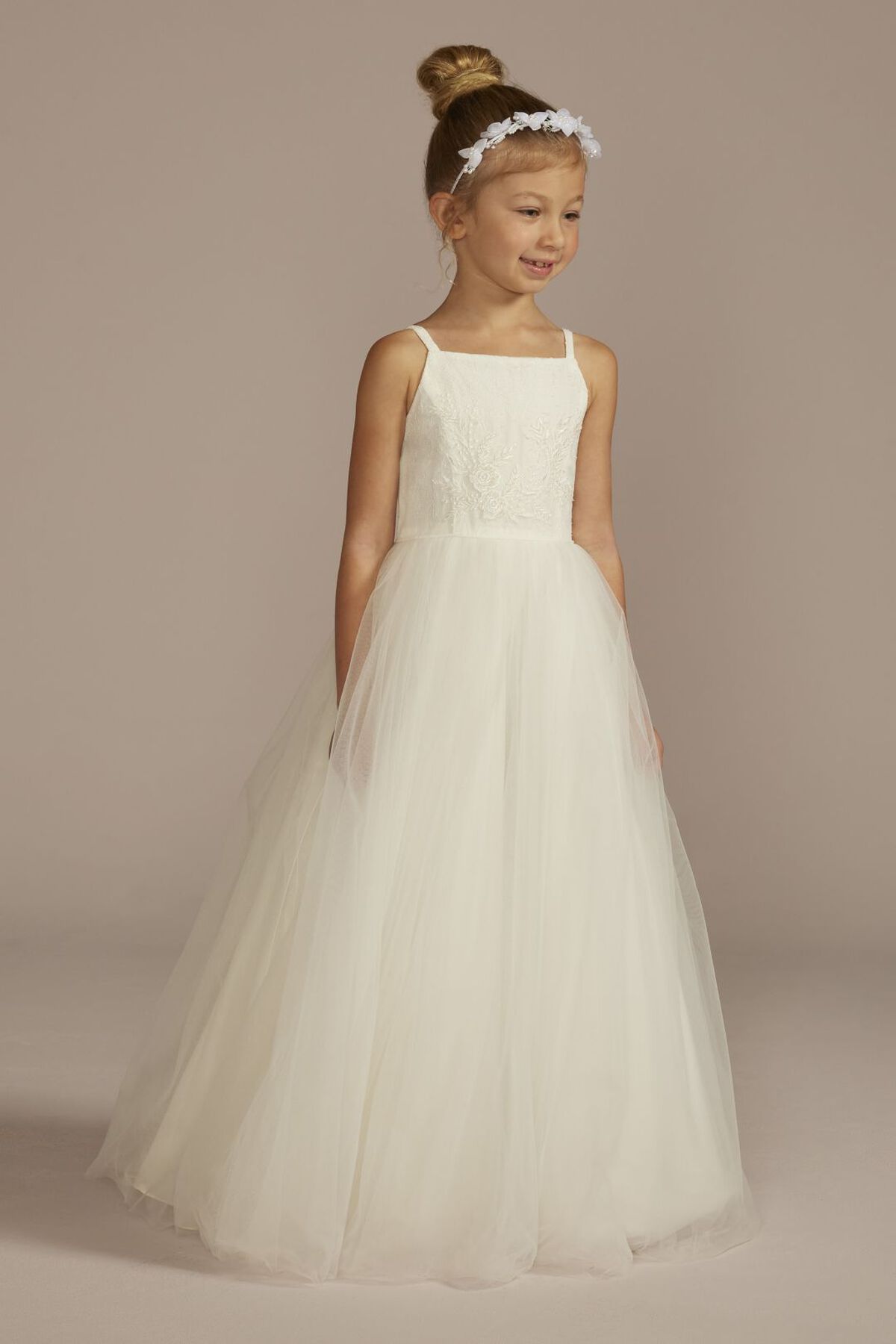Vestido de primera comuni&oacute;n largo con escote en espalda, BLANCO SUAVE, hi-res