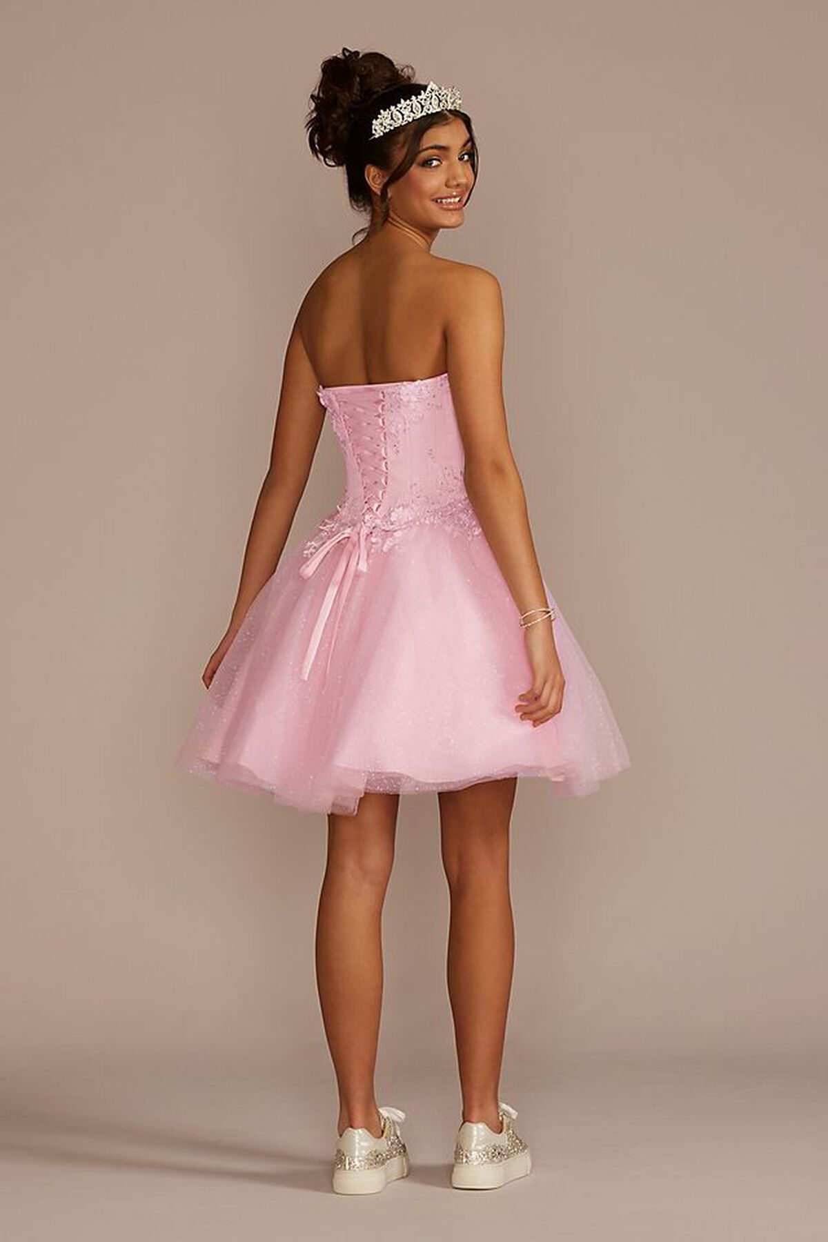 Vestido de quincea&ntilde;era con mangas ca&iacute;das al hombro removibles, ROSA CLARO, hi-res