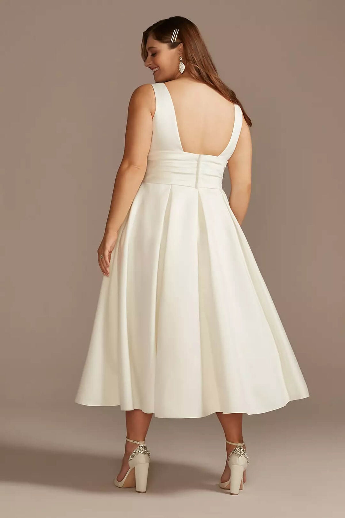 Vestido de novia midi satinado, MARFIL, hi-res