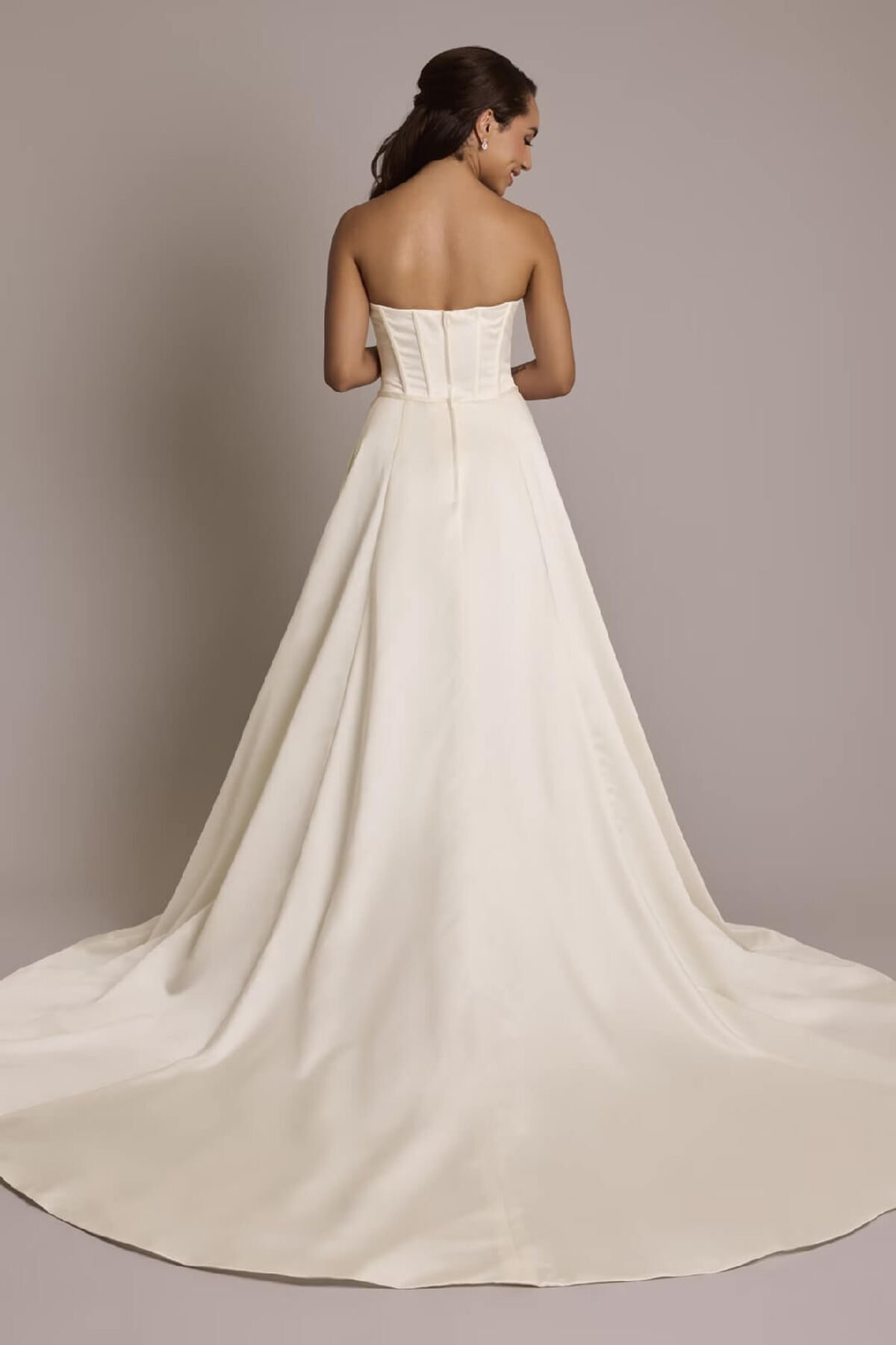 Vestido de novia satinado sin tirantes, MARFIL, hi-res