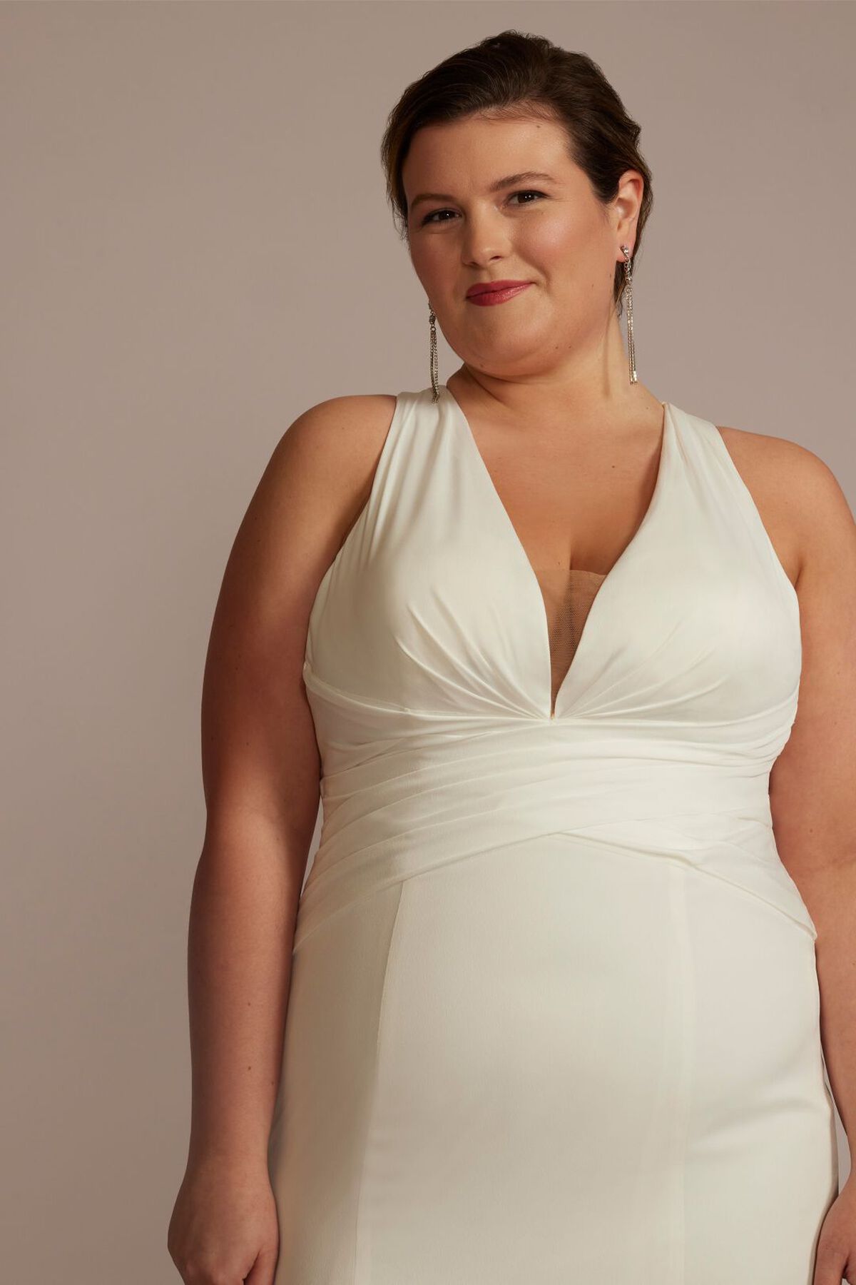 Vestido de novia recto halter de sat&iacute;n, BLANCO SUAVE, hi-res