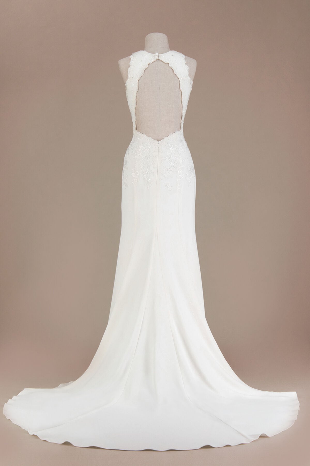 Vestido de novia escote alto con espalda descubierta, MARFIL, hi-res