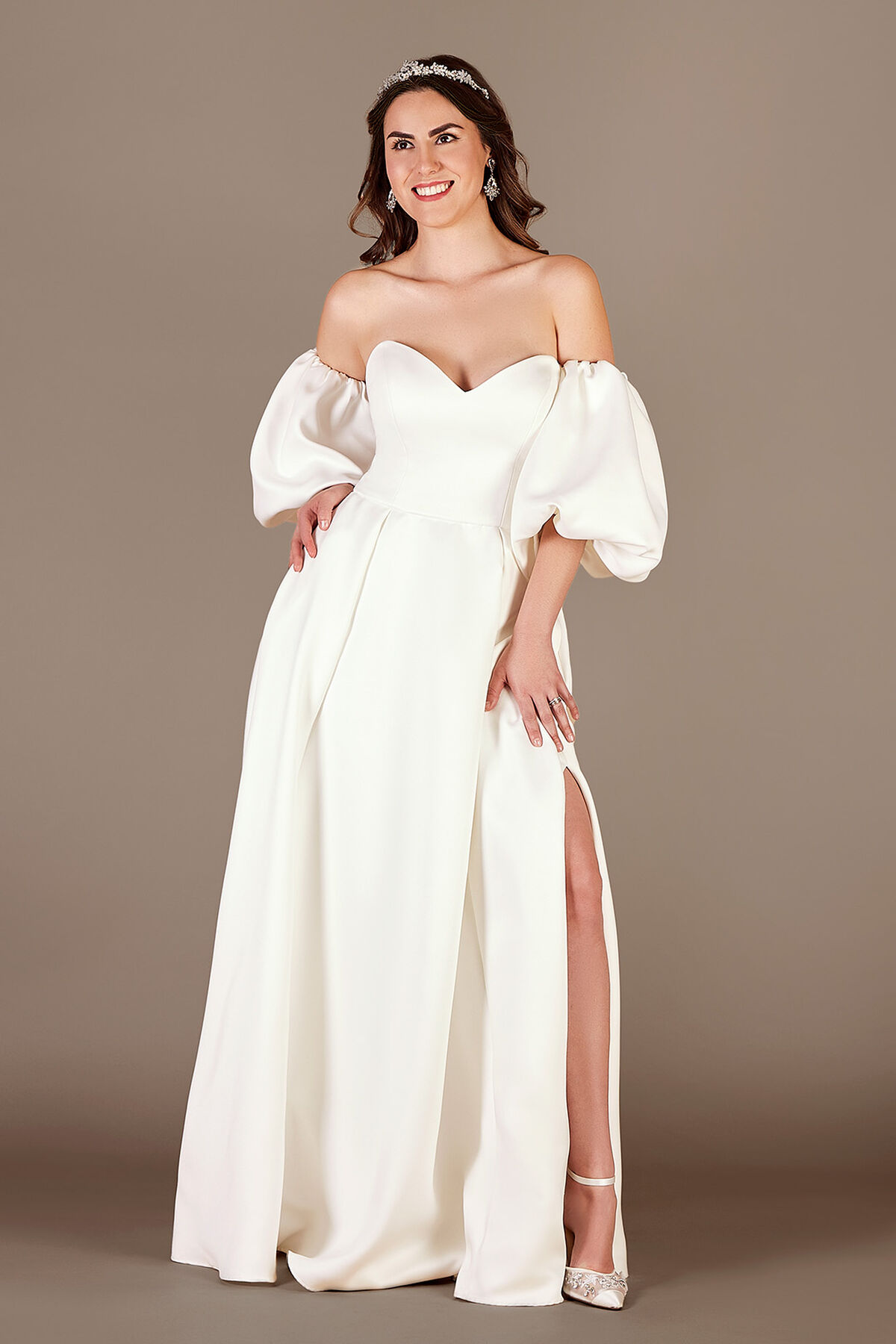 Vestido de novia princesa con escote coraz&oacute;n y mangas desmontables, BLANCO SUAVE, hi-res