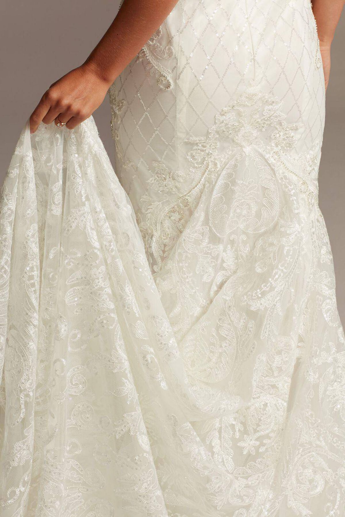 Vestido de novia sirena strapless con escote profundo, MARFIL, hi-res