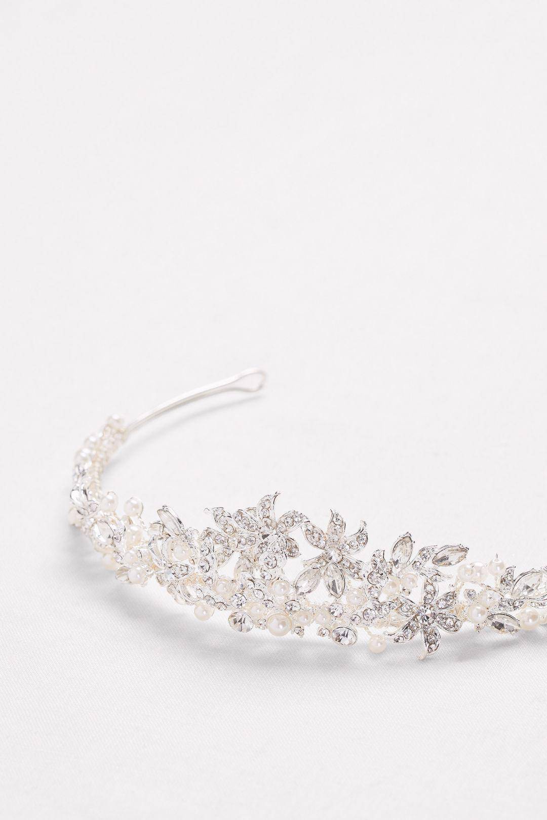 Tiara con diseño floral, incrustaciones de perla y cristales, PLATA, hi-res