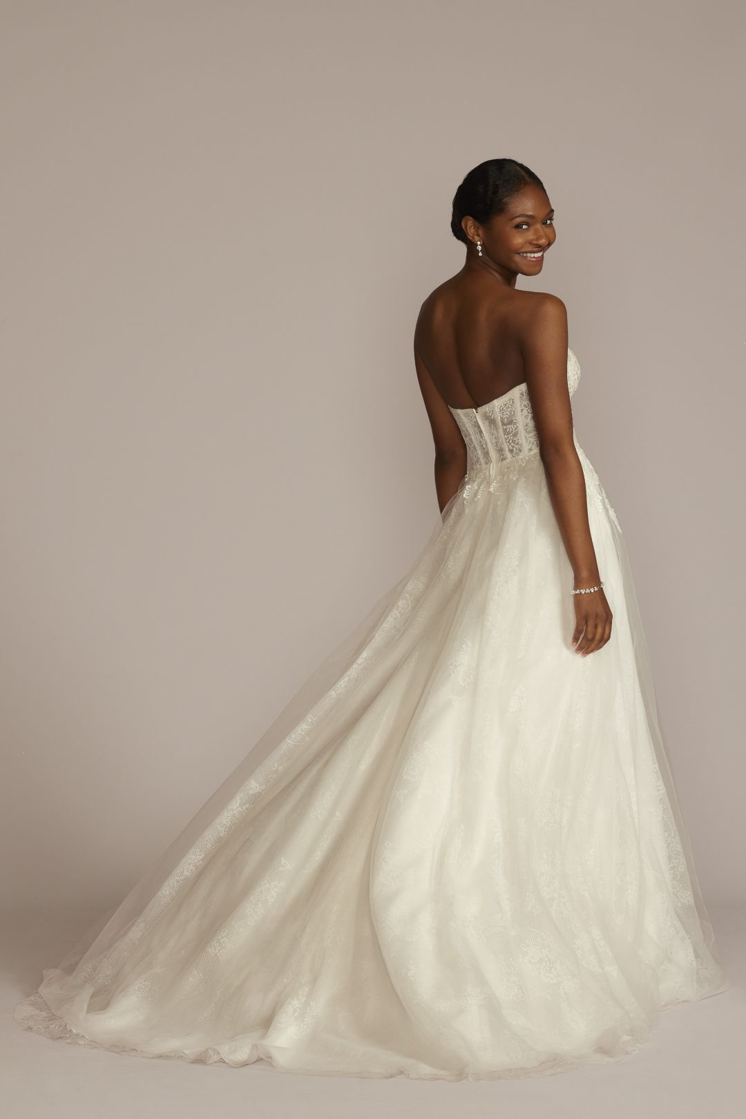 Vestido de novia línea A con corset y tirantes removibles, BLANCO SUAVE, hi-res