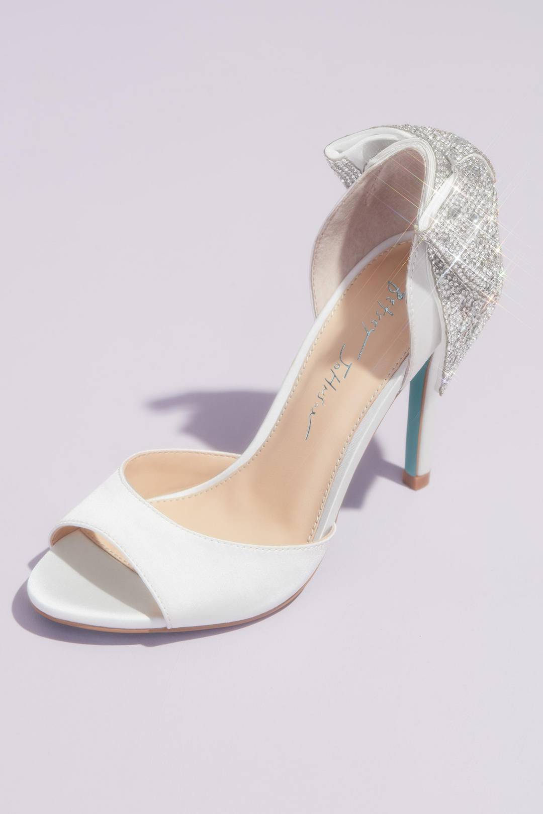 Zapatilla de novia de satín con moño de pedrería, BLANCO, hi-res