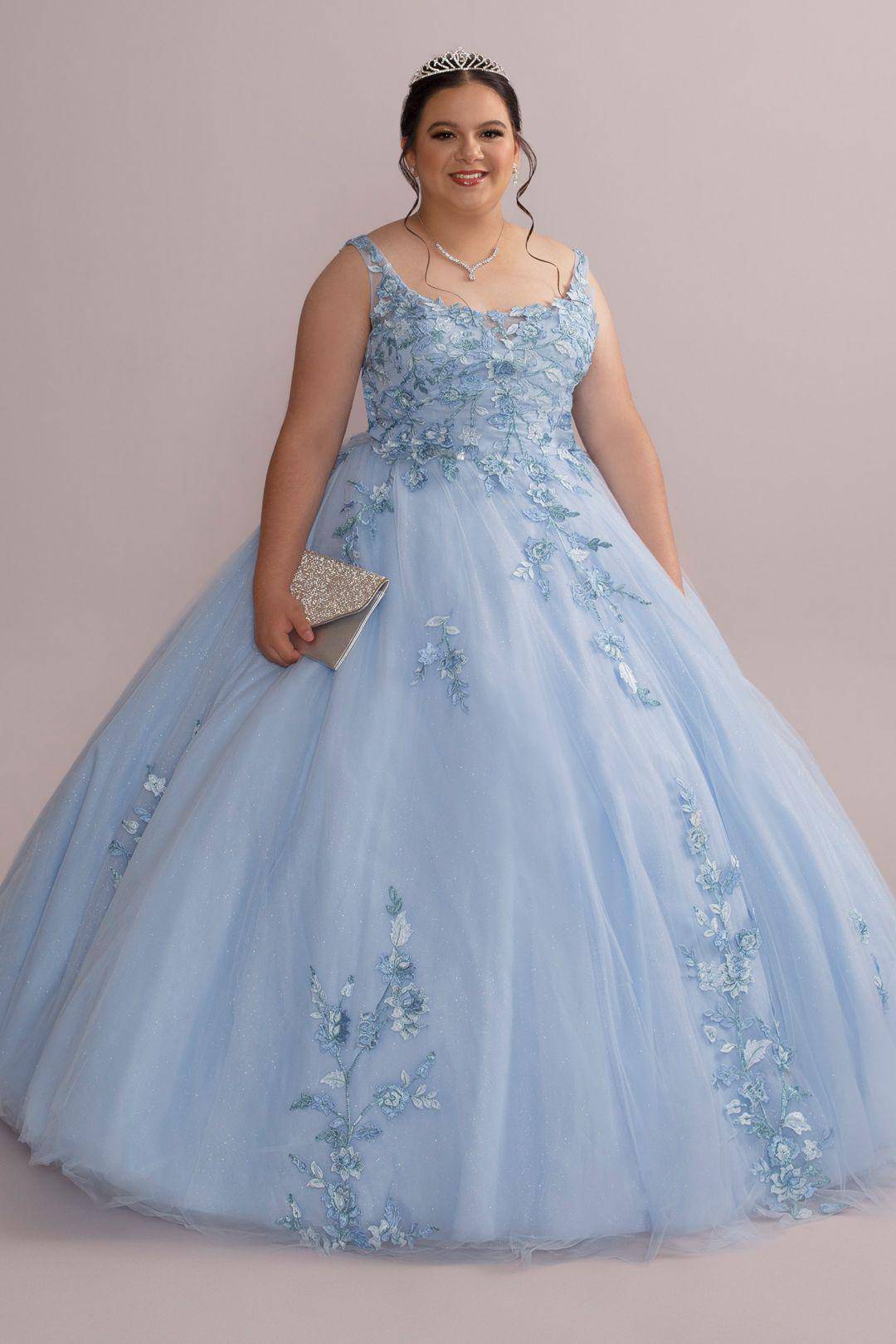 Vestido de quinceañera con abertura en espalda y corset, CIELO AZUL, hi-res