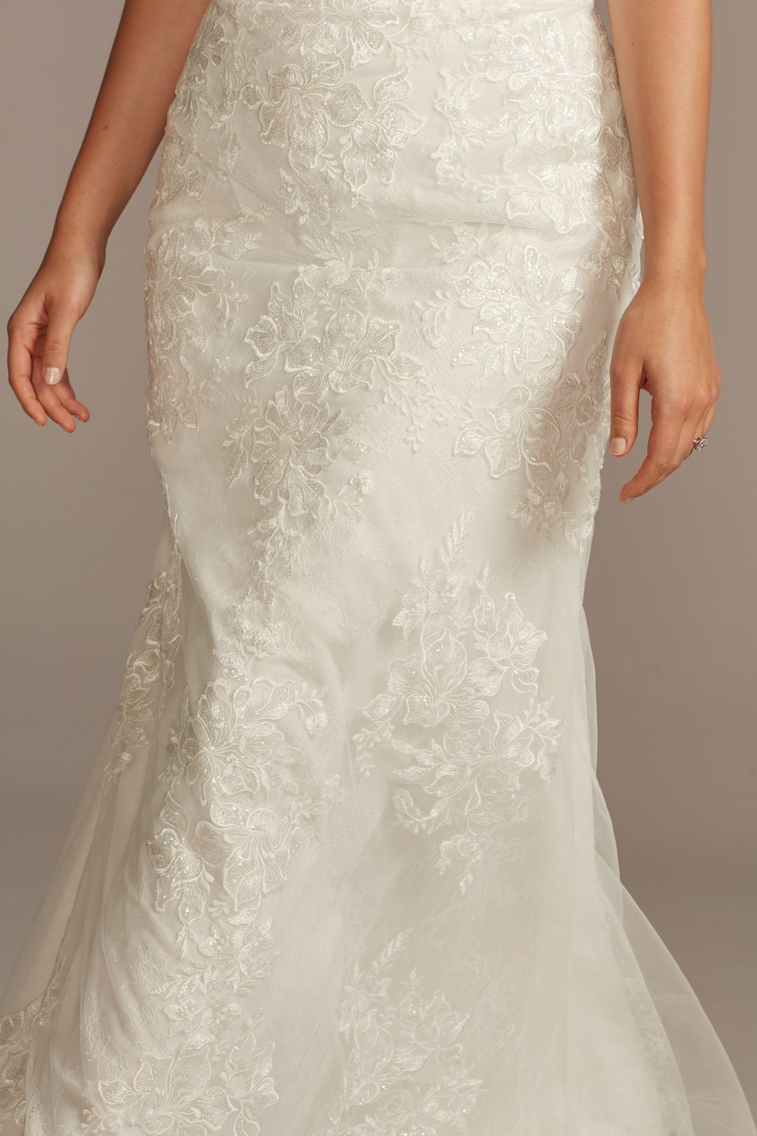 Vestido de novia sirena con mangas de tul al hombro, BLANCO, hi-res
