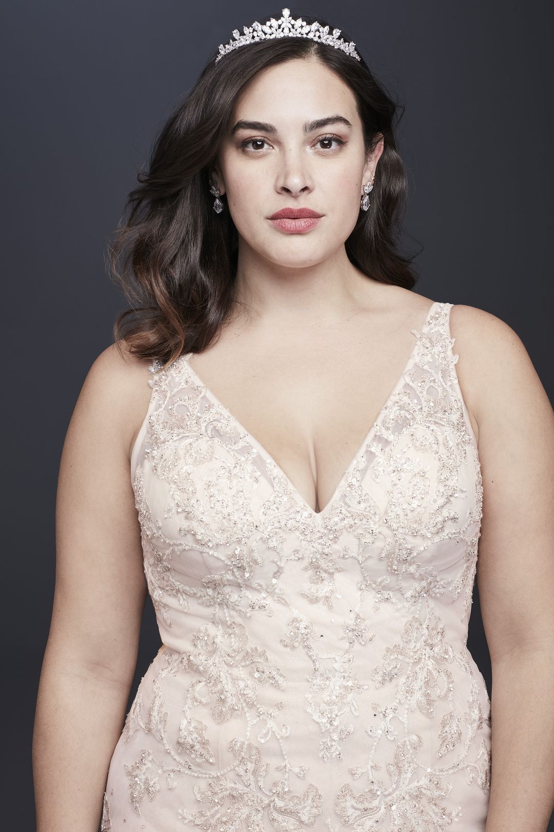 Vestido de novia sirena con aplicación de encaje floral y falda de tul, MARFIL/PIEDRA, hi-res