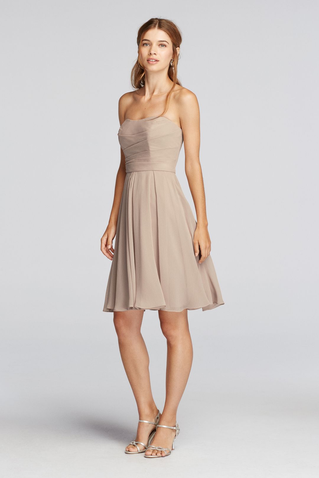 Vestido de dama corto strapless, GALLETA, hi-res