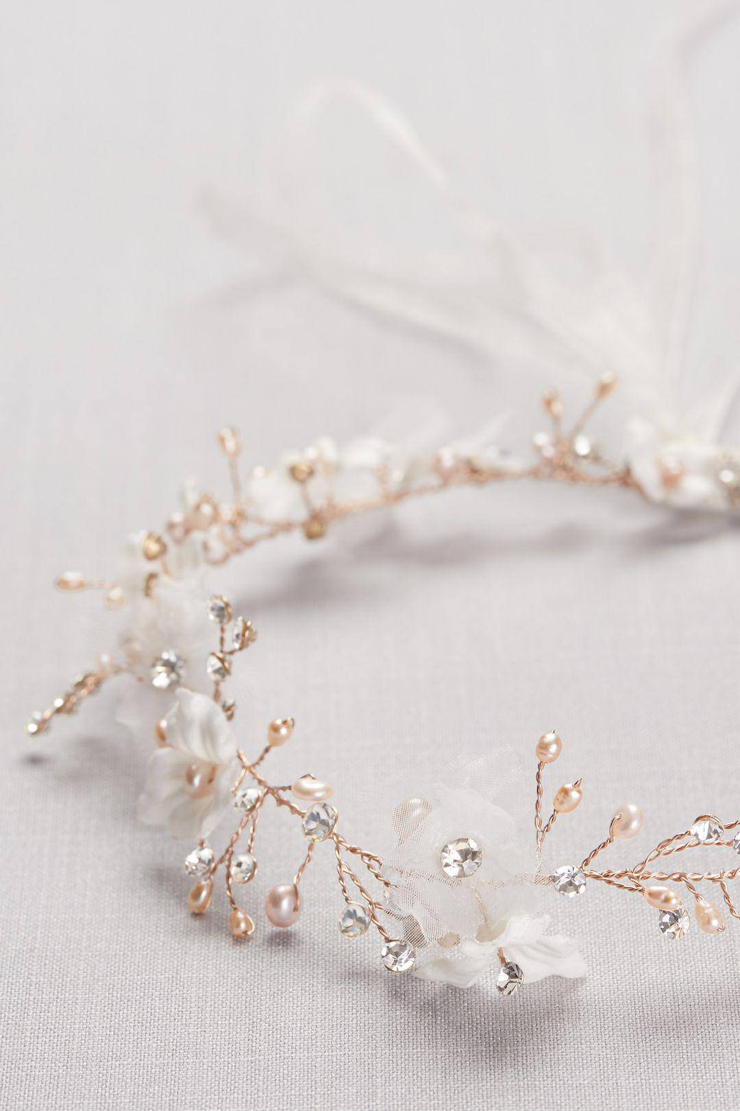 Diadema con flores 3d y perlas, ROSA ORO, hi-res