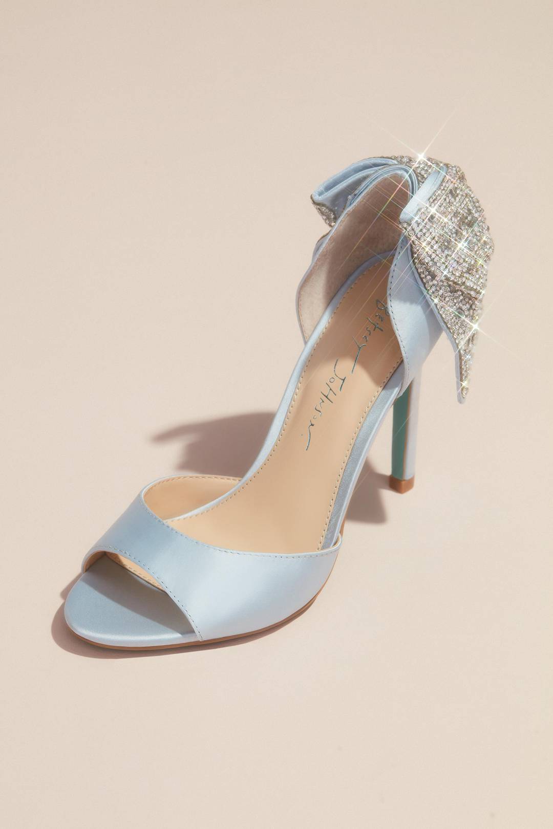 Zapatilla de novia de satín con moño de pedrería, AZUL, hi-res