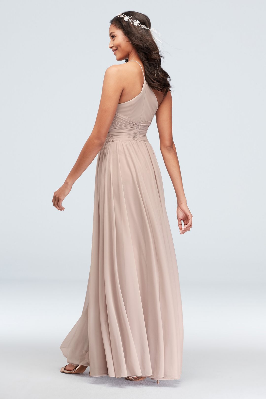 Vestido de dama con drapeado en cintura y escote en V, VINO, hi-res