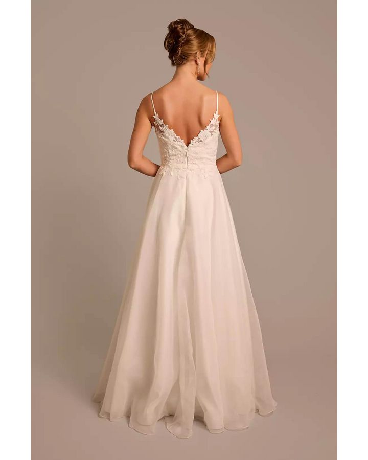 Vestido de novia línea A con encaje, BLANCO SUAVE, hi-res