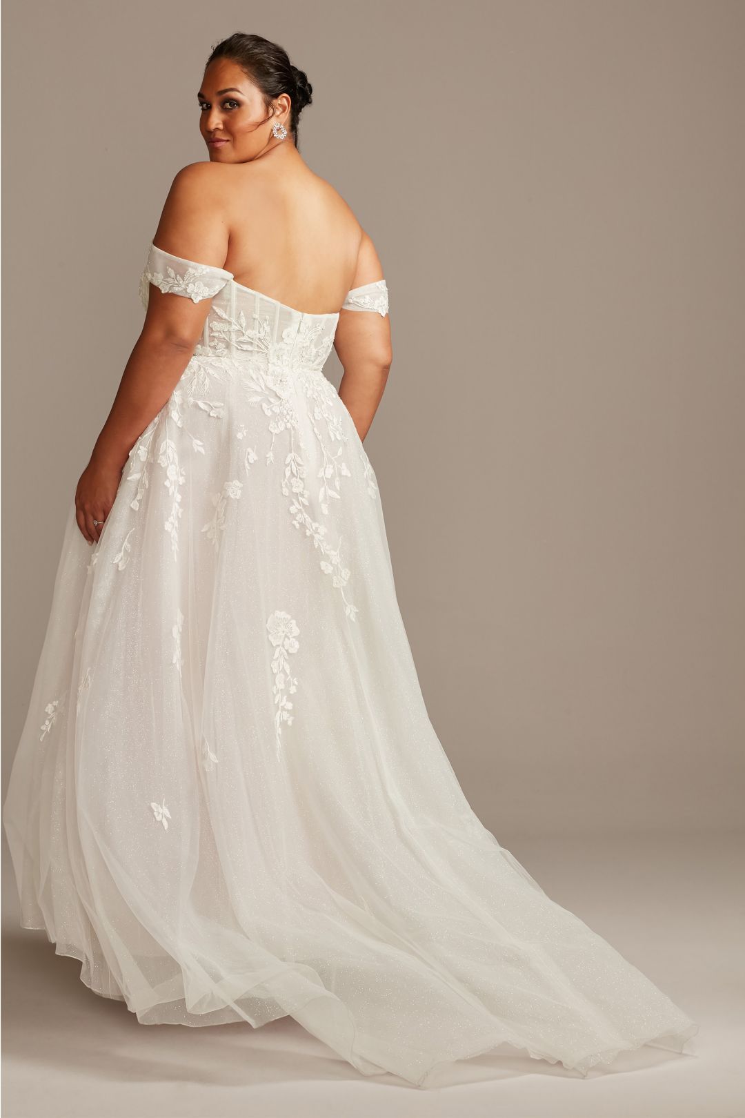 Vestido de novia línea A con mangas al hombro removibles, MARFIL/CASHMERE, hi-res