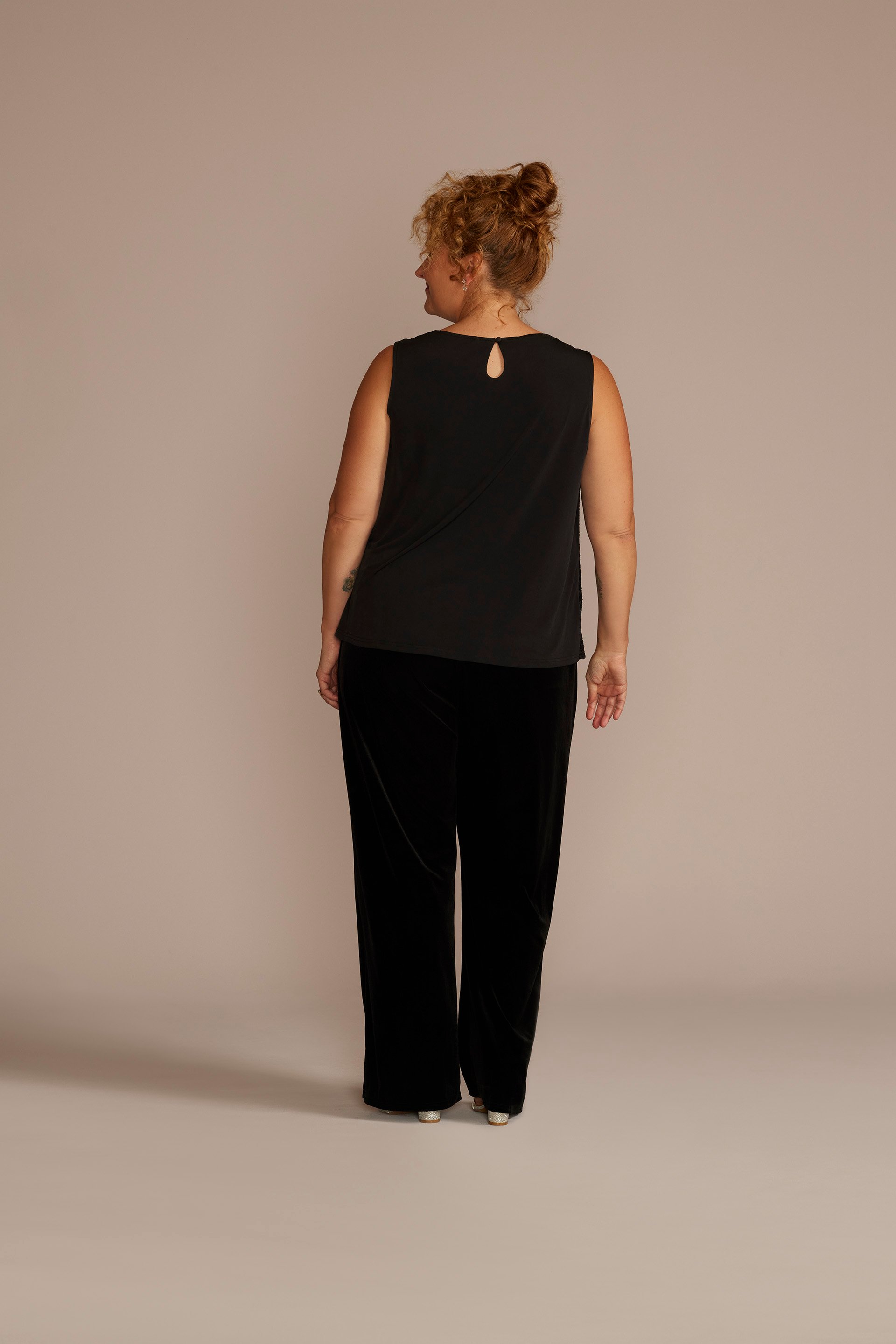 Conjunto de tres piezas con saco de terciopelo y camisa de lentejuelas, NEGRO, hi-res
