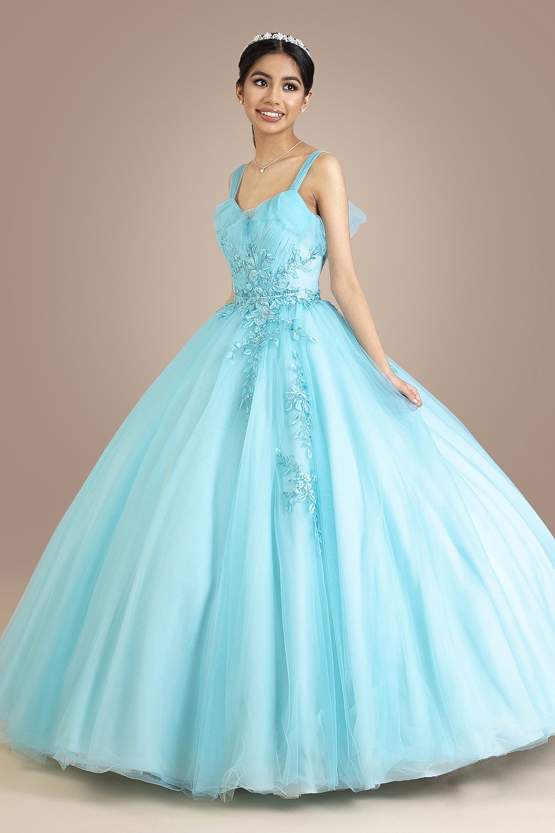 Vestido XV Años Princesa Tirantes Con Holanes, AQUA, hi-res