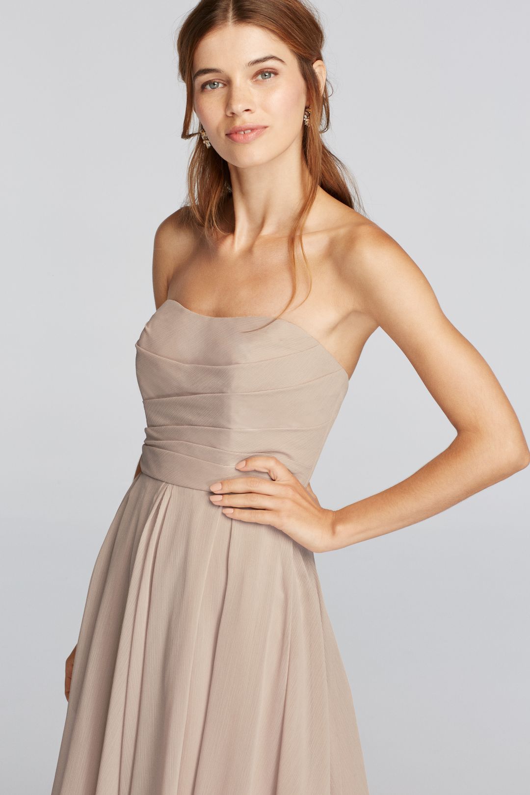Vestido de dama corto strapless, GALLETA, hi-res