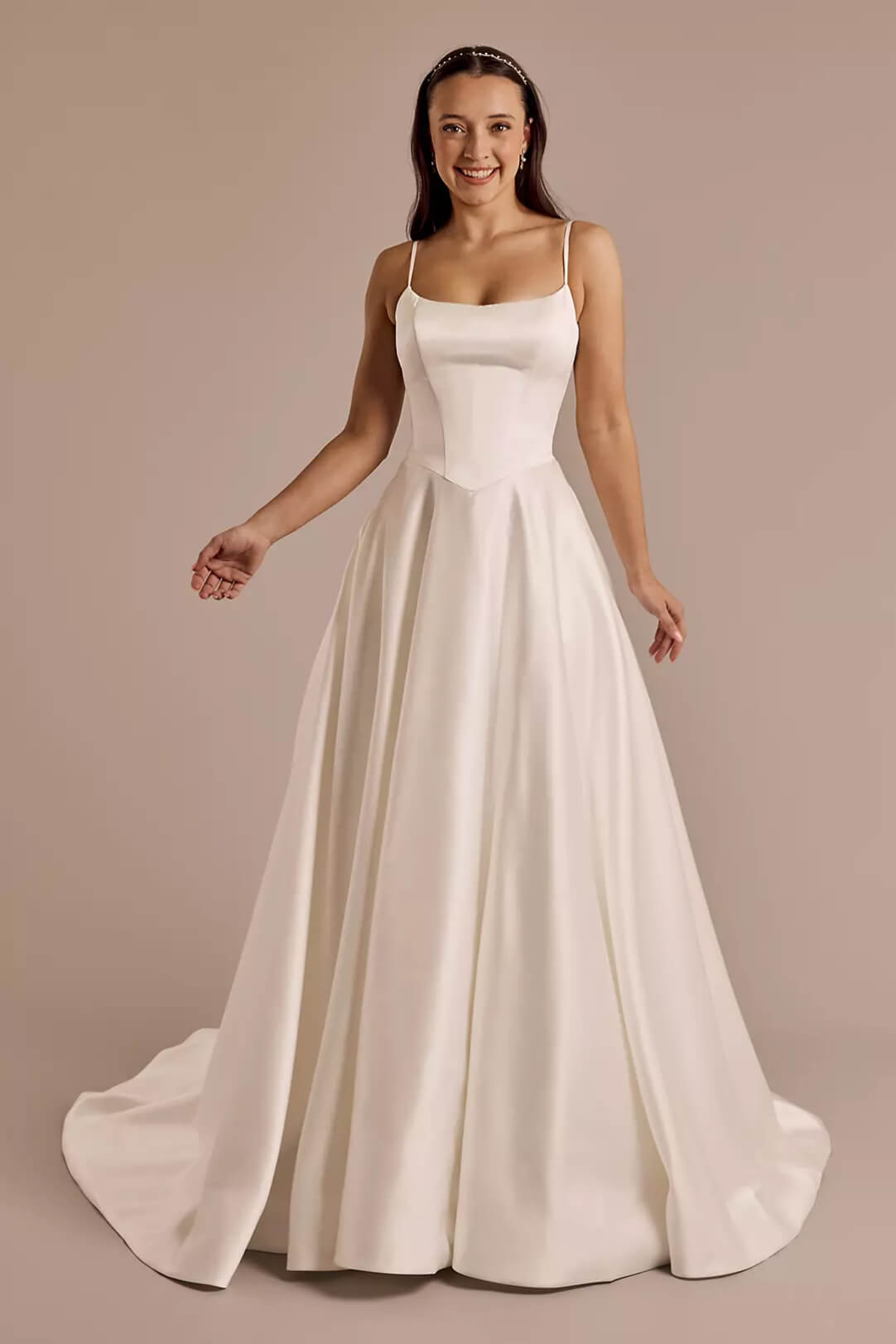 Vestido de novia satinado con tirantes, BLANCO SUAVE, hi-res