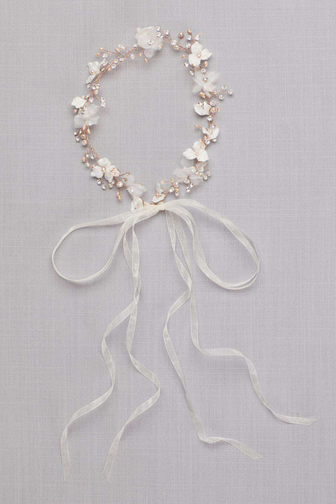 Diadema con flores 3d y perlas, ROSA ORO, hi-res