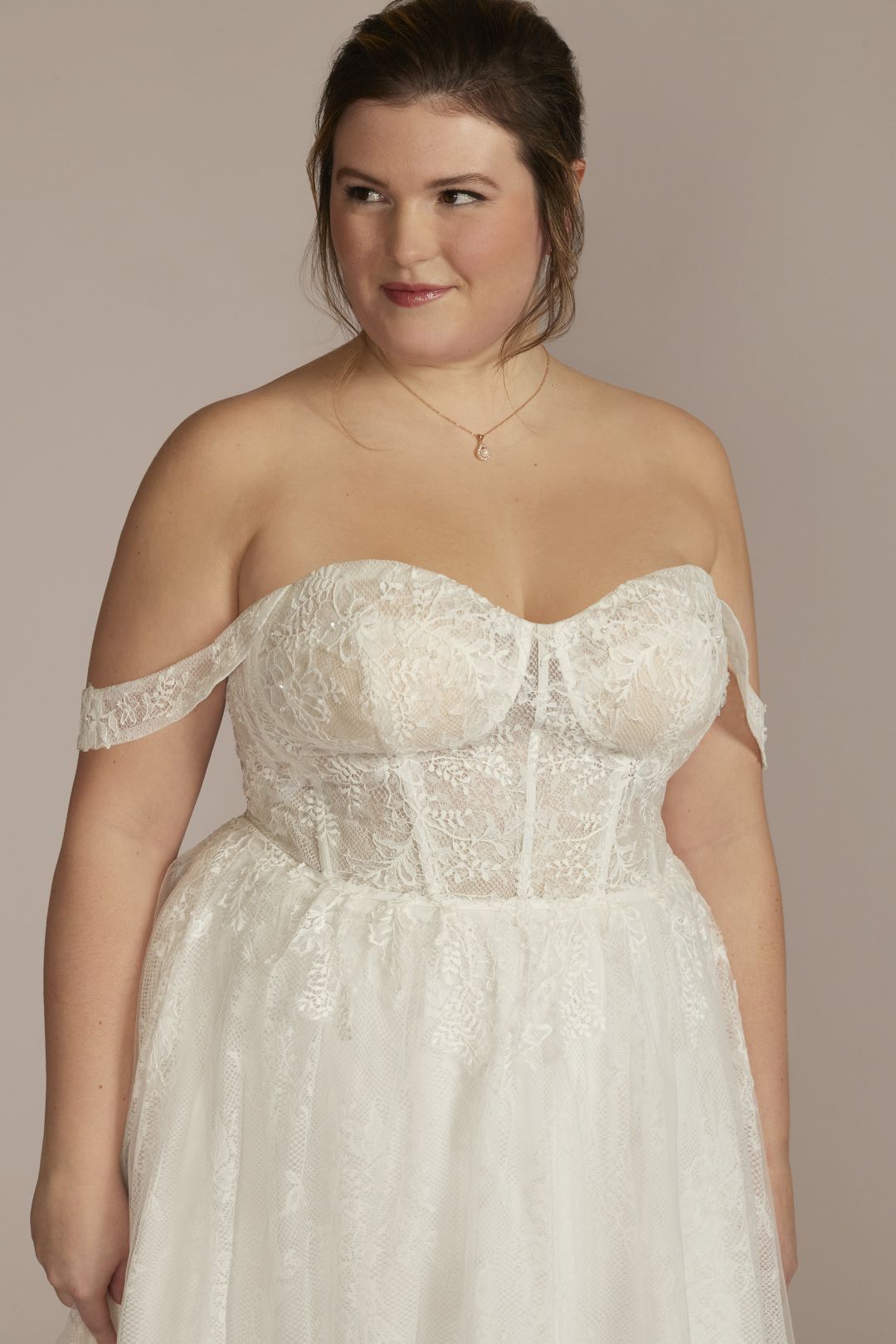 Vestido de novia línea A con corset y tirantes removibles, BLANCO SUAVE, hi-res