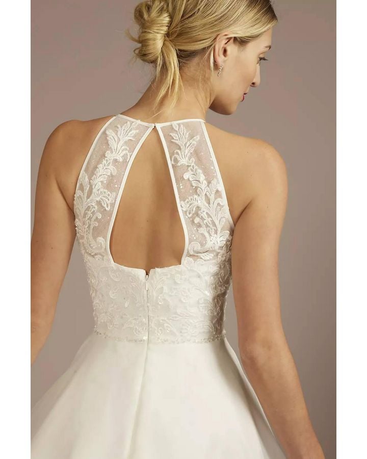 Vestido de novia línea A y escote halter, BLANCO SUAVE, hi-res