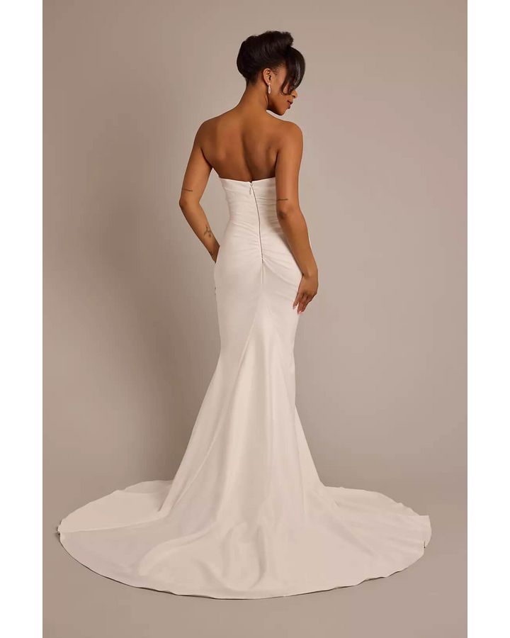 Vestido de novia corte sirena con drapeado, BLANCO SUAVE, hi-res