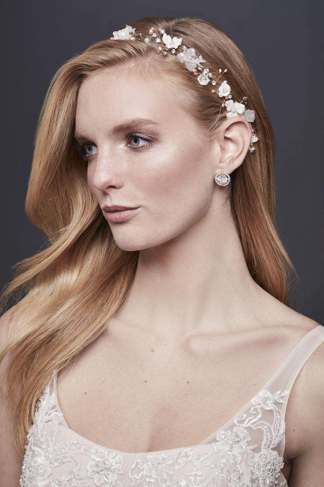 Diadema con flores 3d y perlas, ROSA ORO, hi-res