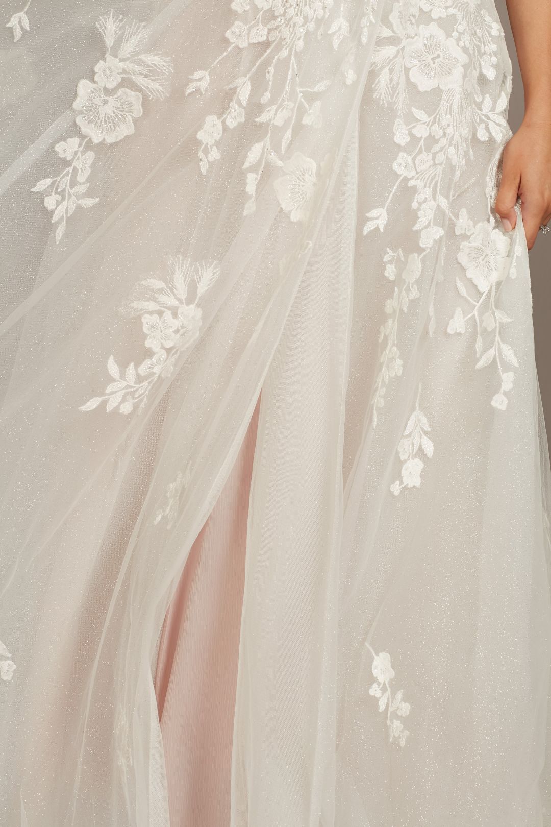 Vestido de novia línea A con mangas al hombro removibles, MARFIL/CASHMERE, hi-res