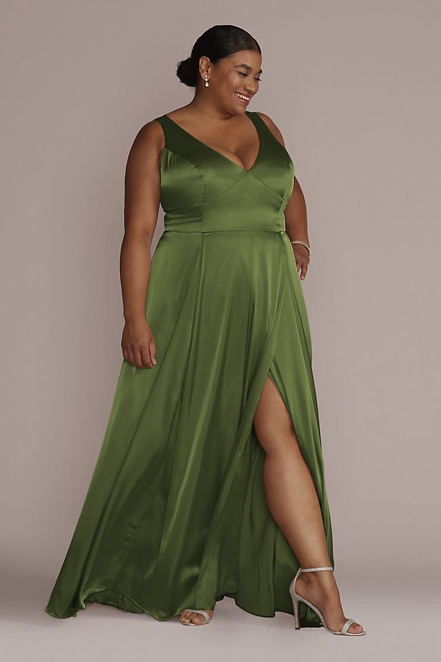 Vestido de dama con escote en V y abertura en pierna, OLIVO MARTINI, hi-res