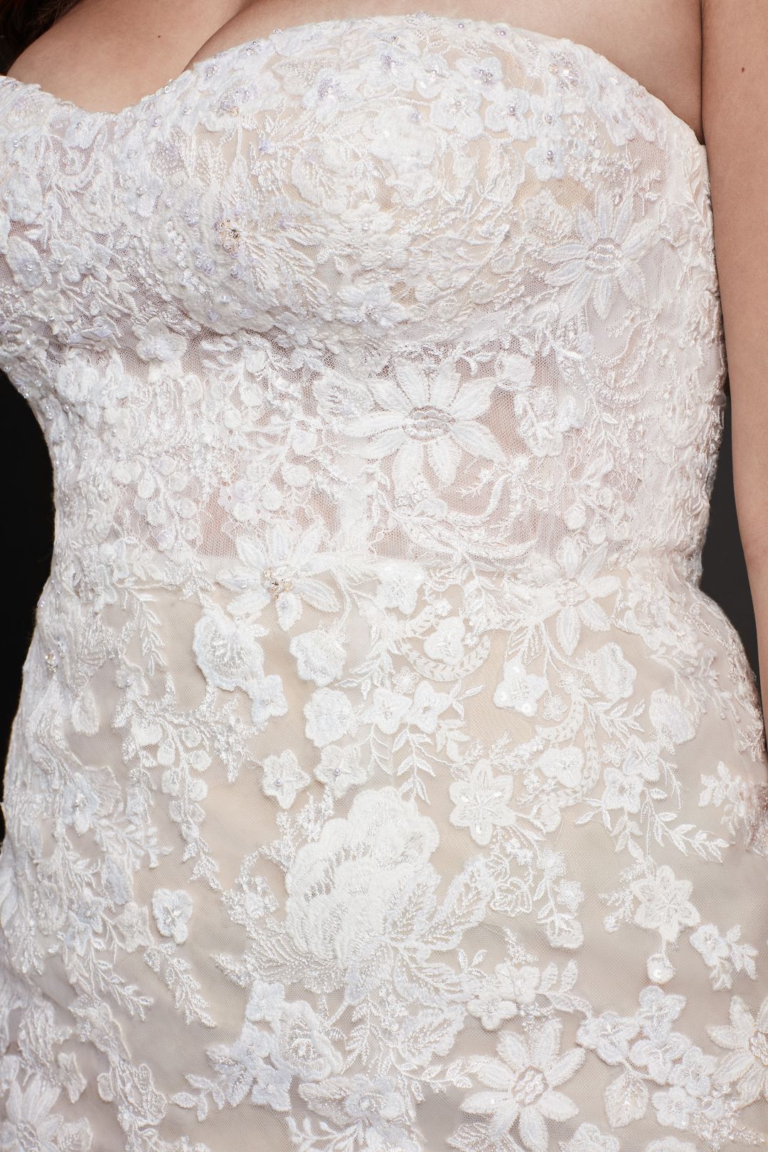 Vestido de novia sirena strapless con aplicación de encaje, MARFIL CH, hi-res