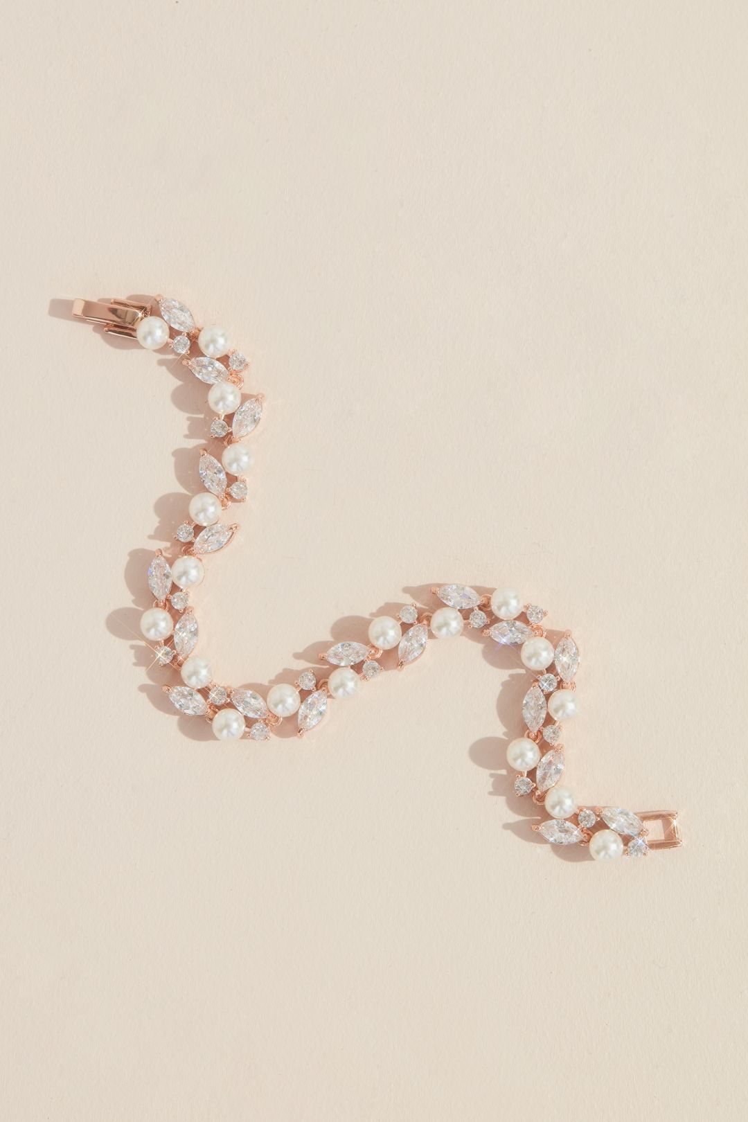 Pulsera con hojas de cristal y cuentas aperladas, ORO ROSA, hi-res