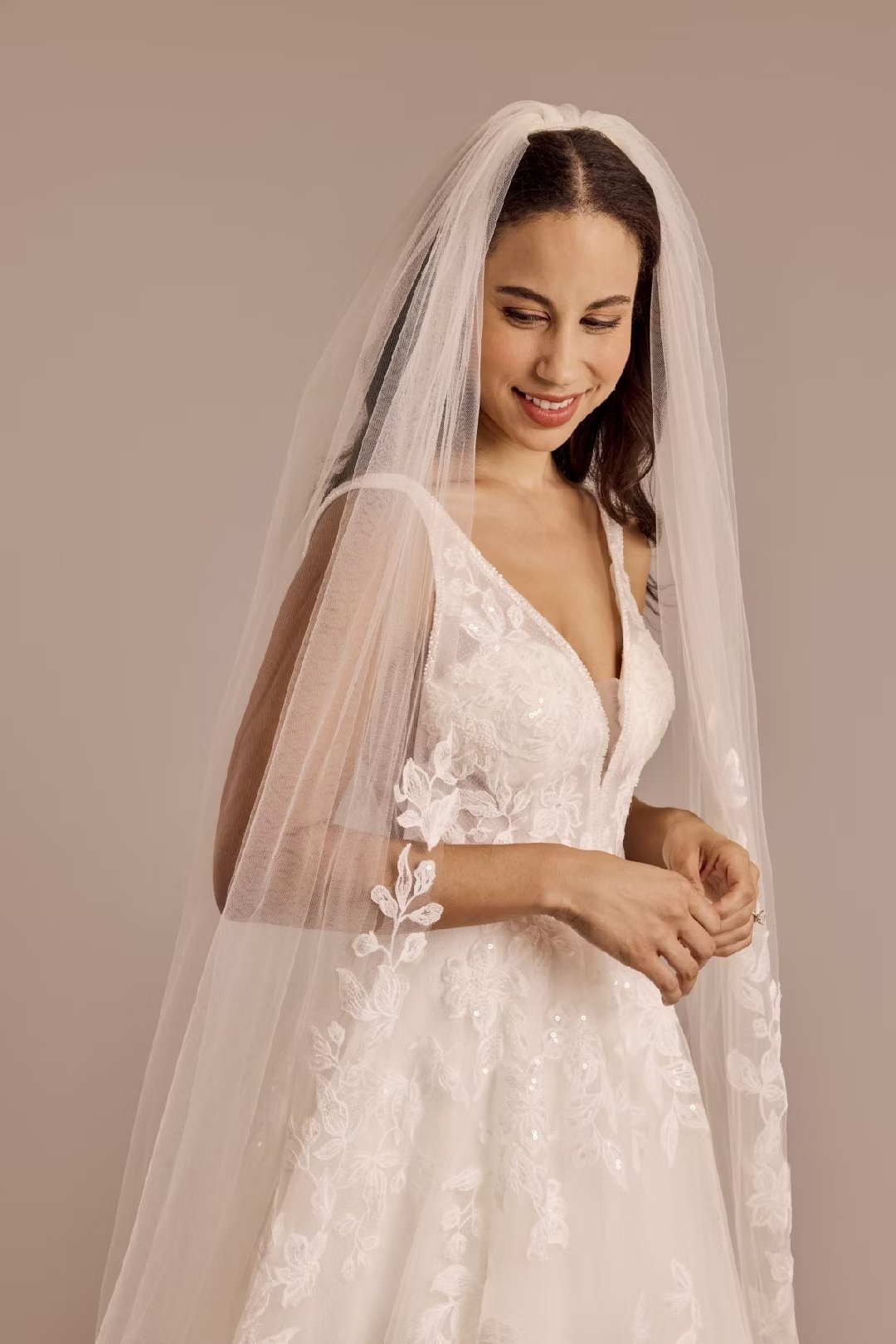 Velo catedral con encaje floral, MARFIL, hi-res