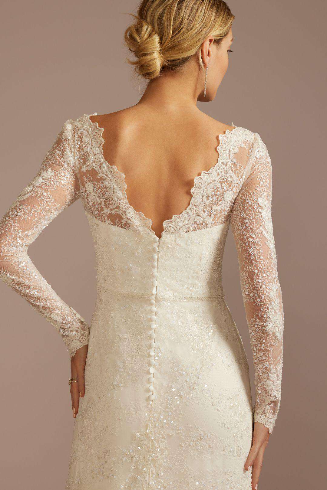 Vestido de novia recto de encaje con escote alto, MARFIL, hi-res