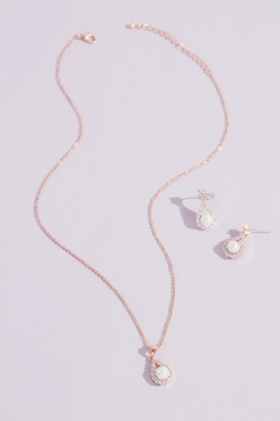 Set de aretes y collar de perlas con halo, ORO ROSA, hi-res