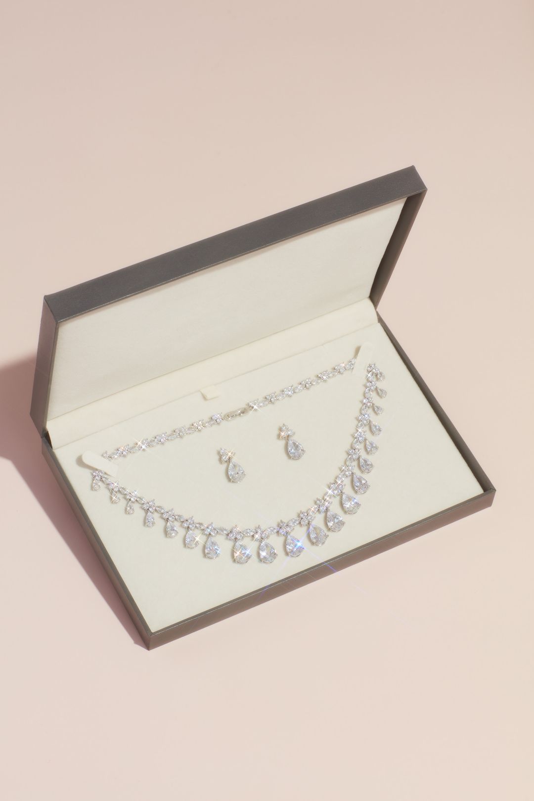 Set aretes con collar cristales colgantes, PLATA, hi-res