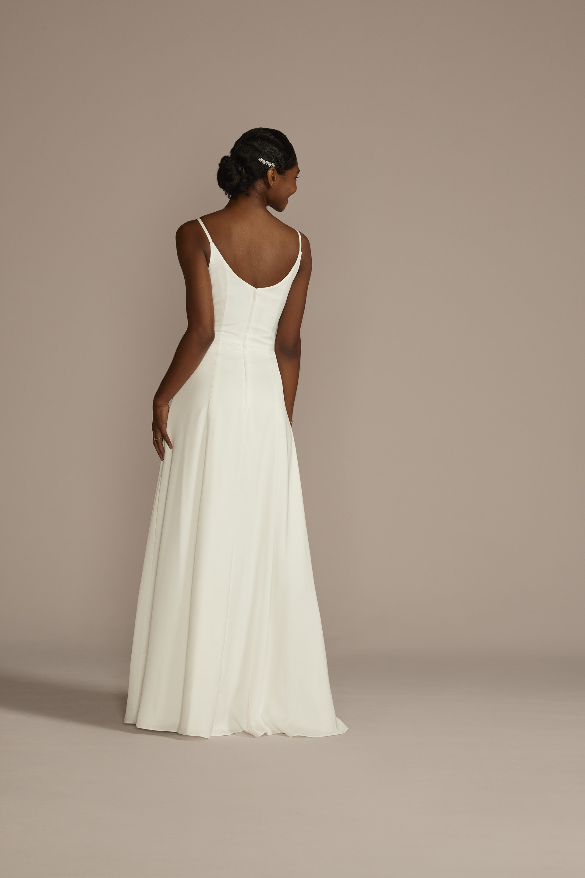 Vestido de novia línea A liso de satín, BLANCO SUAVE, hi-res