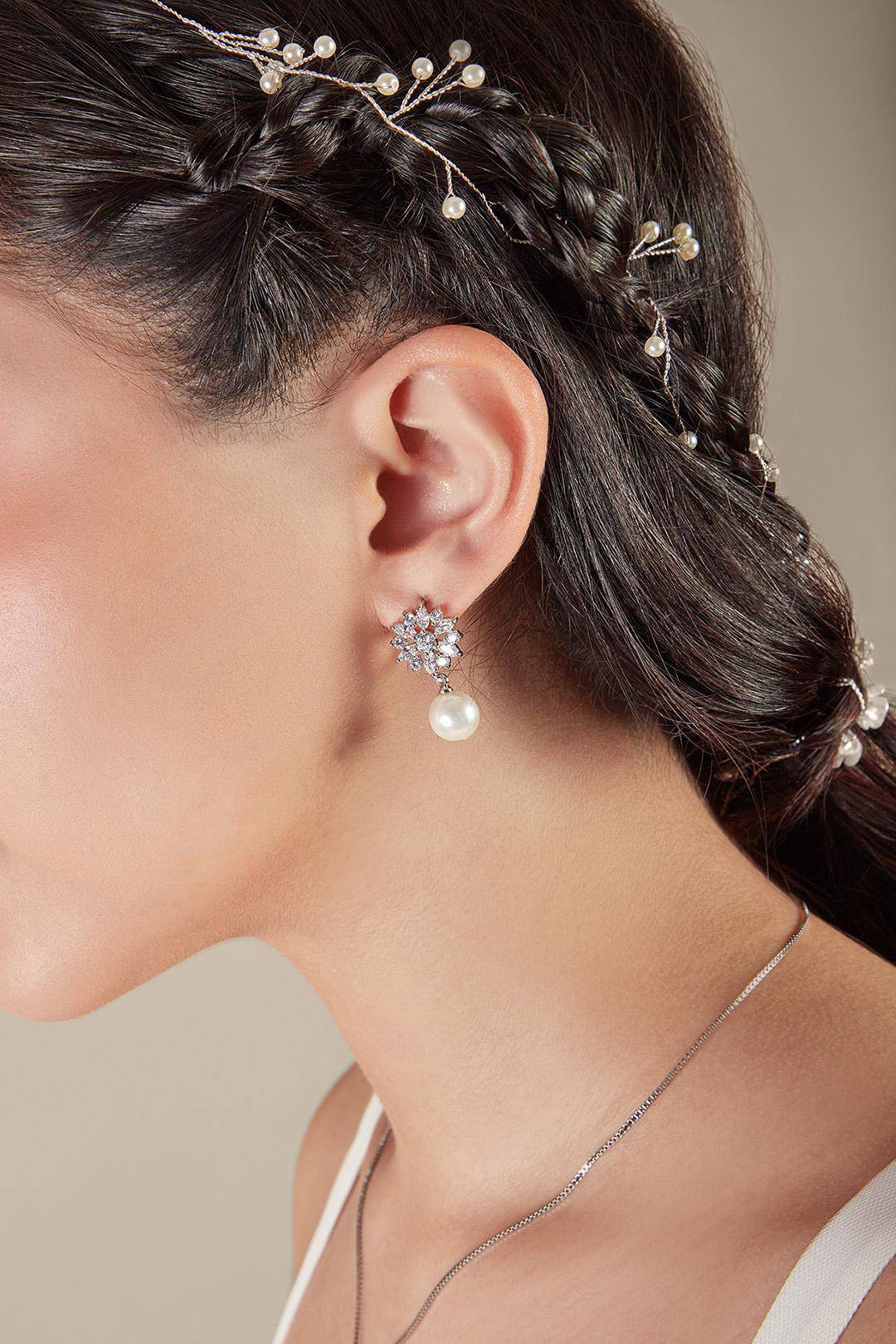 Diadema floral con perlas, PLATA, hi-res