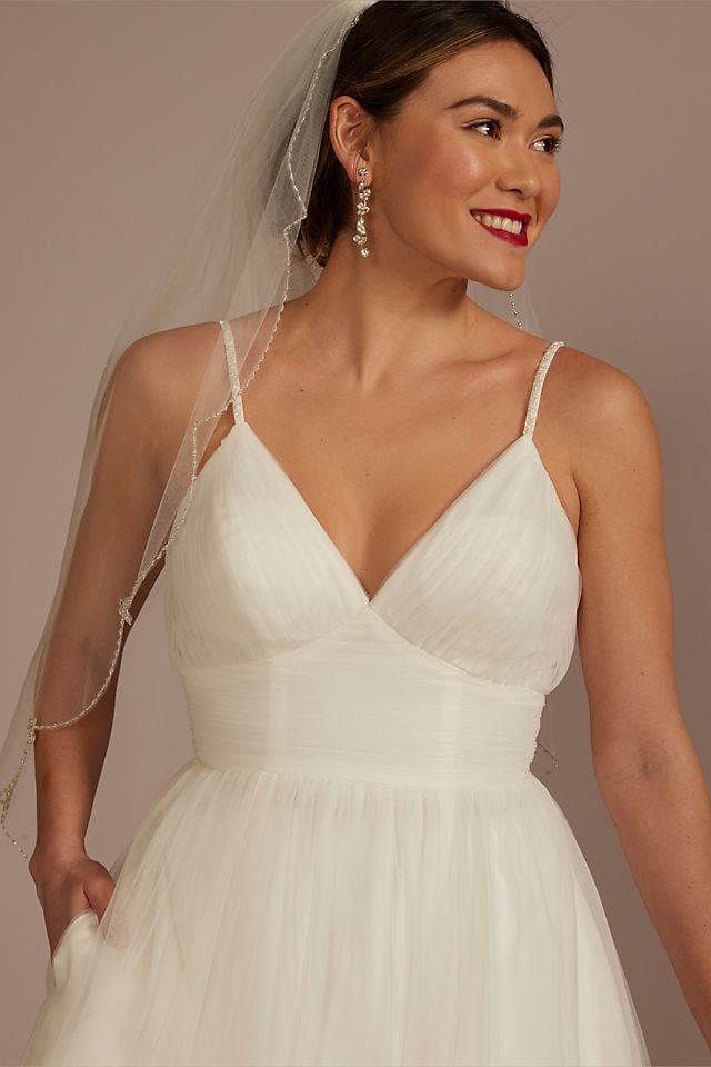 Vestido de novia línea A con espalda baja y tirantes decorados con cristales, BLANCO SUAVE, hi-res