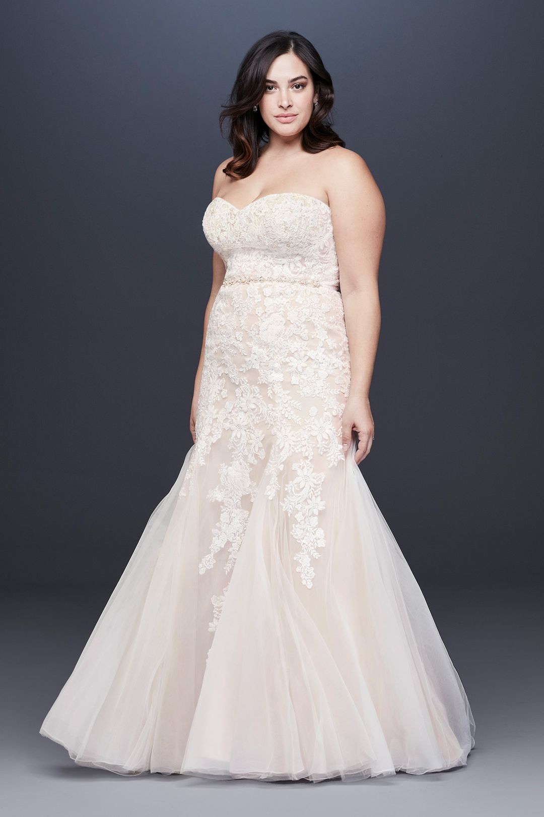 Vestido de novia sirena strapless con aplicación de encaje, MARFIL CH, hi-res