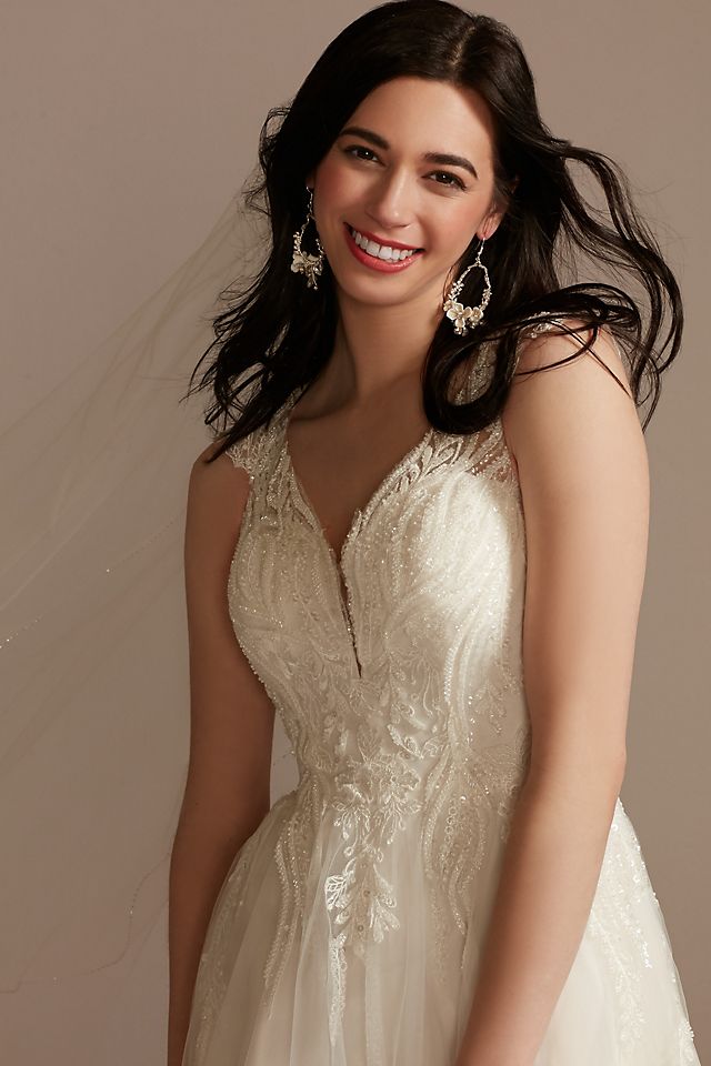 Vestido de novia línea A con escote corazón y falda de tul, MARFIL, hi-res