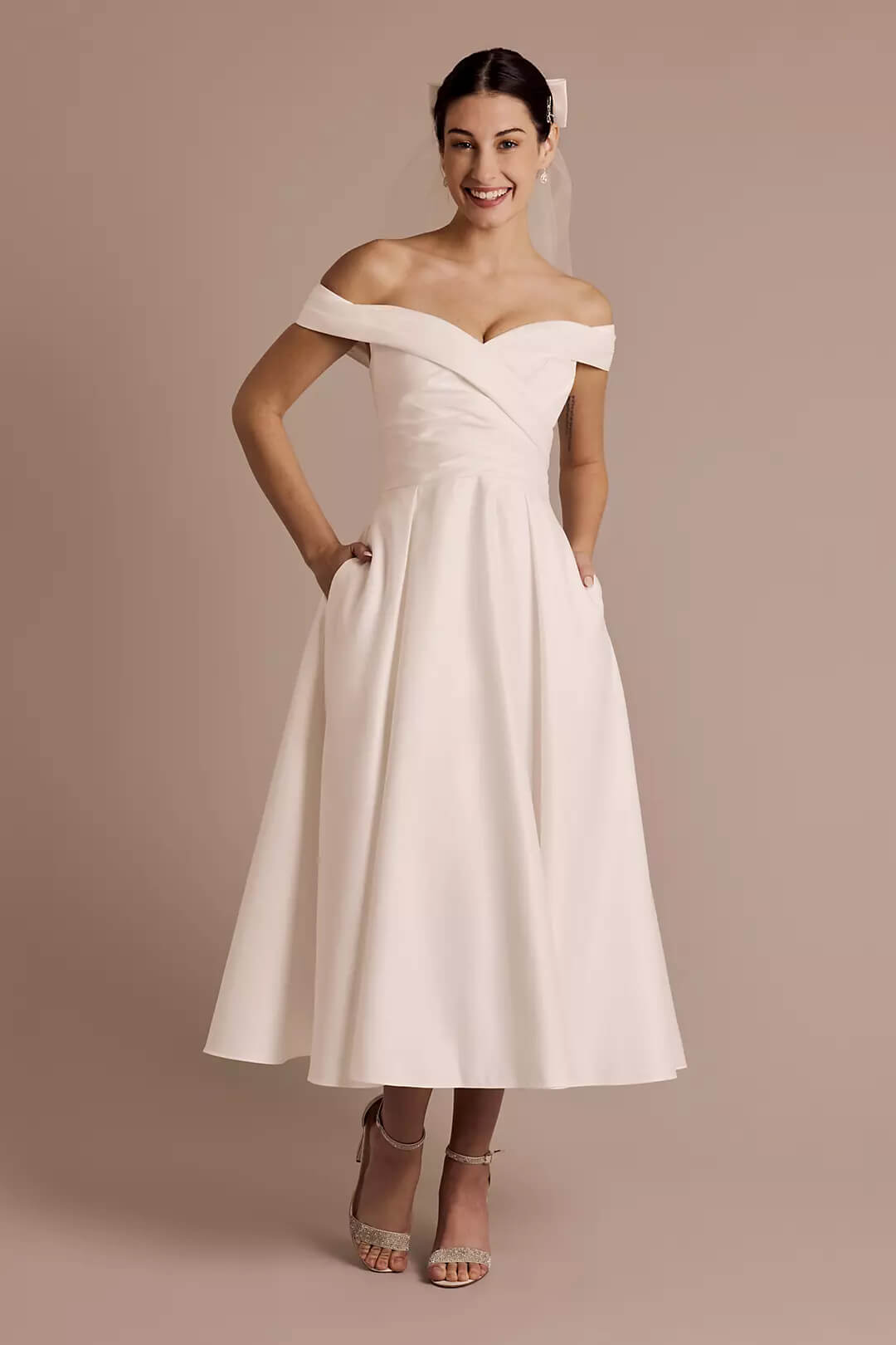 Vestido de novia con hombros descubiertos, BLANCO SUAVE, hi-res
