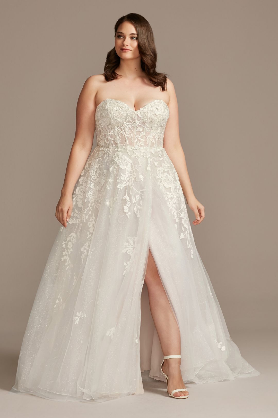 Vestido de novia línea A con mangas al hombro removibles, MARFIL/CASHMERE, hi-res